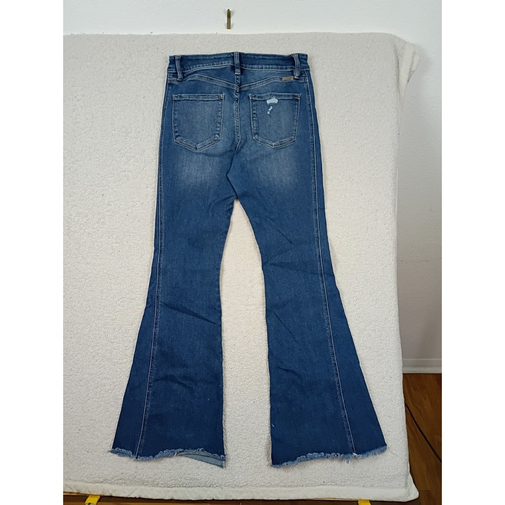 KanCan Estilo Flare Jeans Women 11/29 Blue High Rise Raw Hem Distressed Boho - Picture 2 of 12
